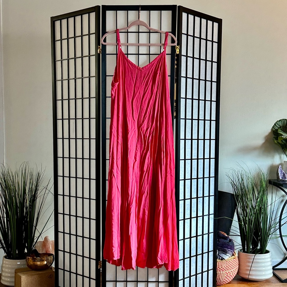 Torrid Hot Pink Flowy Maxi Dress Size 2 Spaghetti Strap